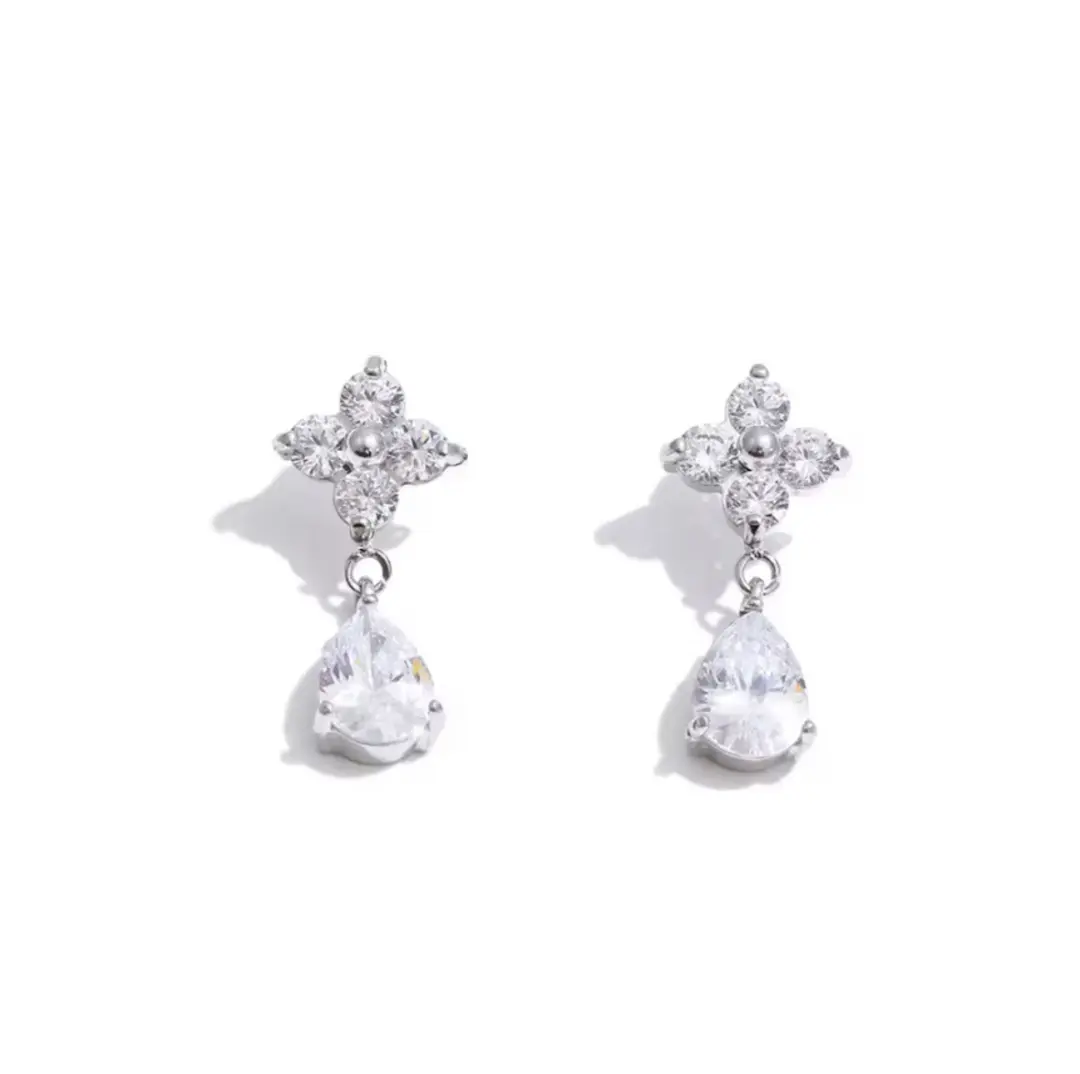 Blossom Drop Earrings ( Silver )